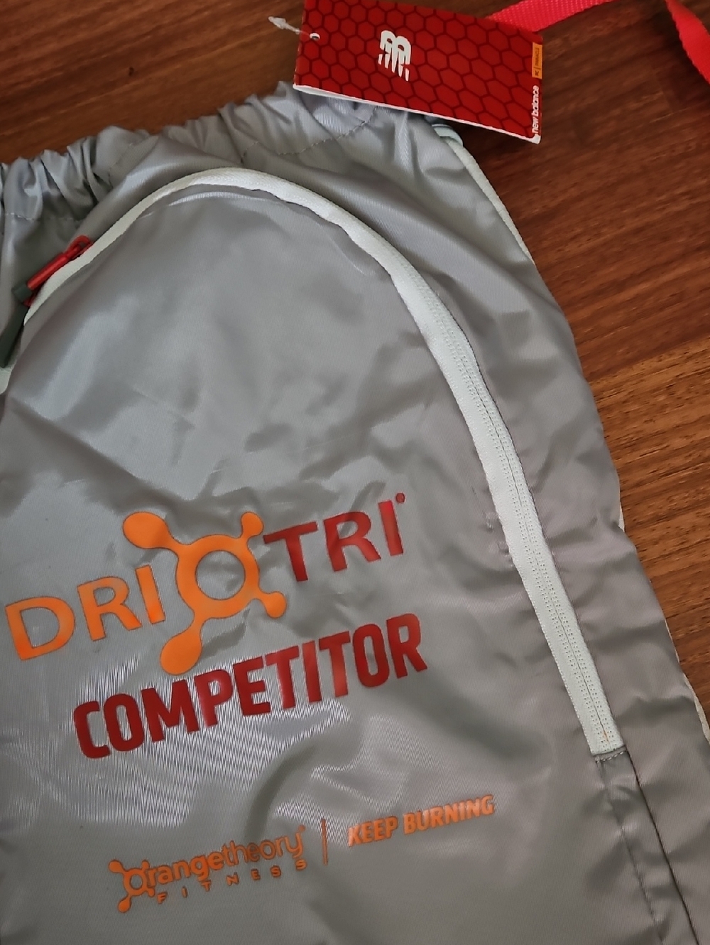 New Balance Orangetheory DriTri Sport Cinch Sack Backpack Grey Red NWT